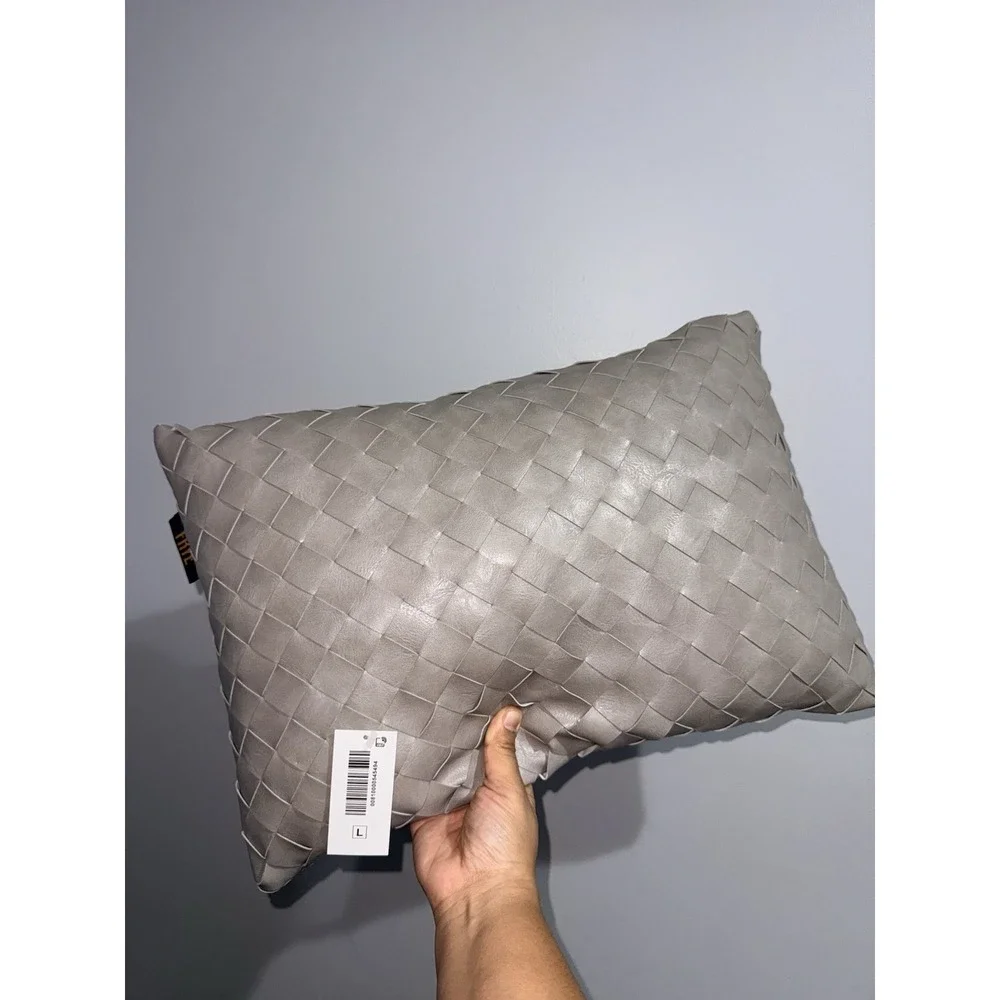 FRYE Woven Leather Pillow Gray Rectangular 20x14